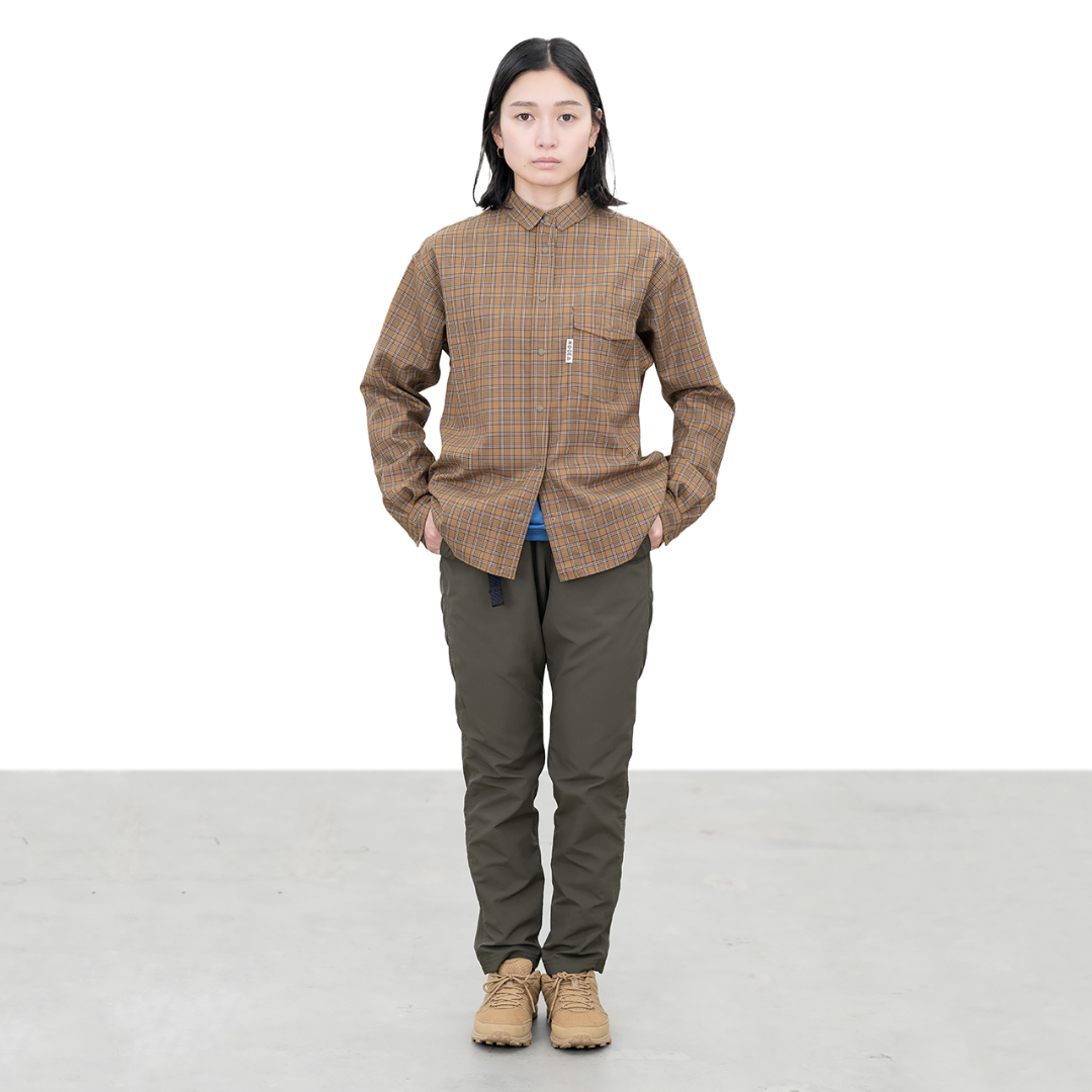 RIDGE / Merino Basic Long Sleeve Shirts Mocha Plaid Women's
