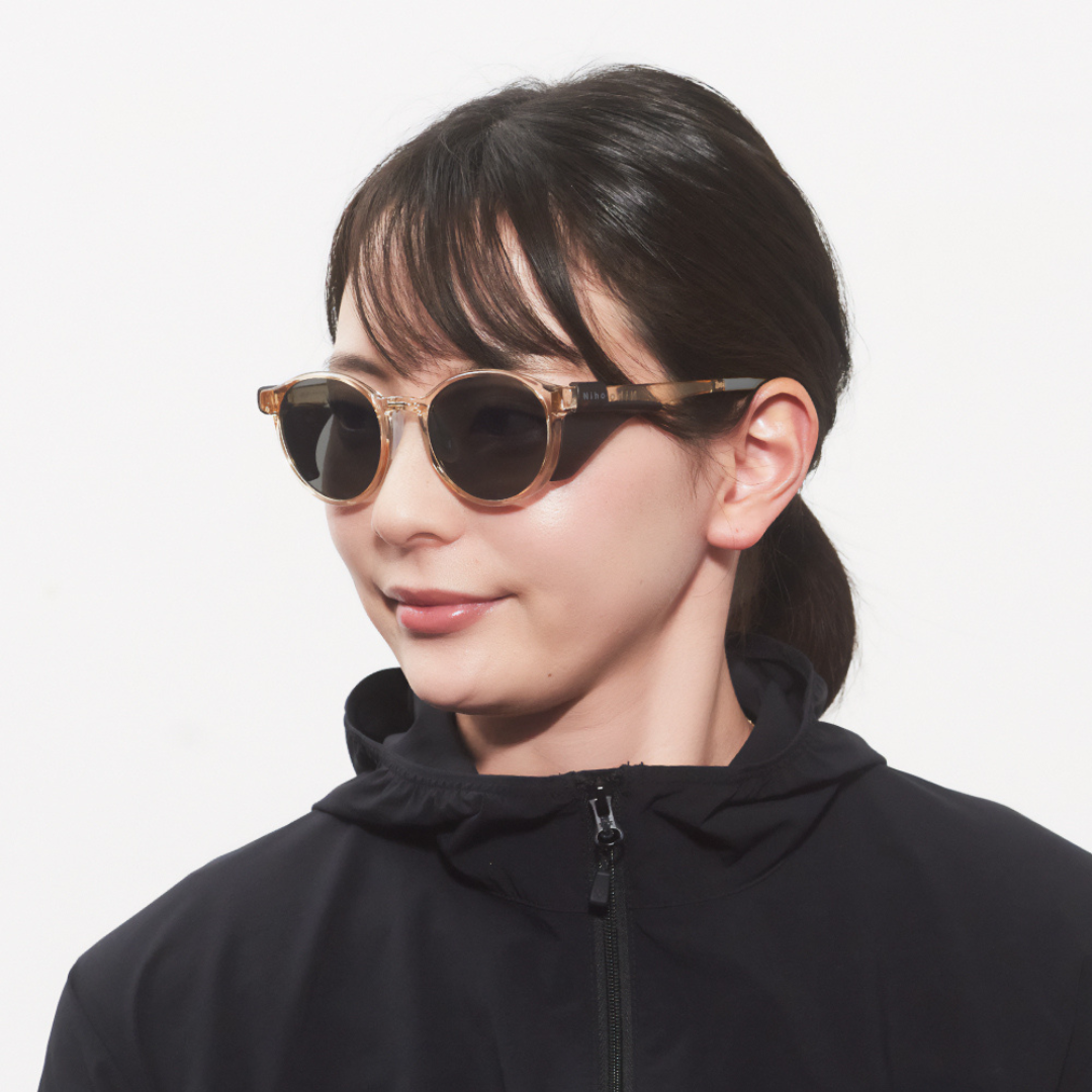 Niho NH-102 COL.2 / ラウンド型 偏光サングラス(ライトイエローフレームxグレーレンズ)