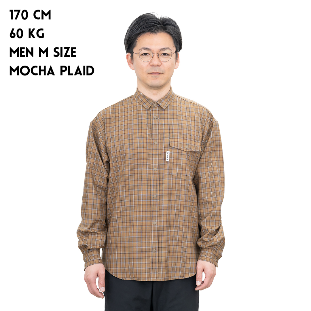 RIDGE Merino Basic Long Sleeve Shirts Mocha Plaid Men's