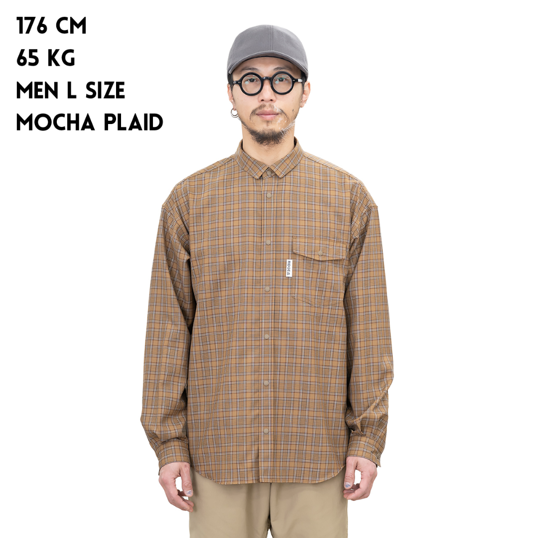 RIDGE Merino Basic Long Sleeve Shirts Mocha Plaid Men's