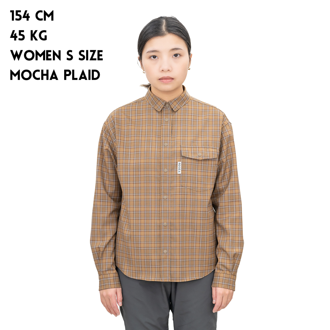 RIDGE / Merino Basic Long Sleeve Shirts Mocha Plaid Women's