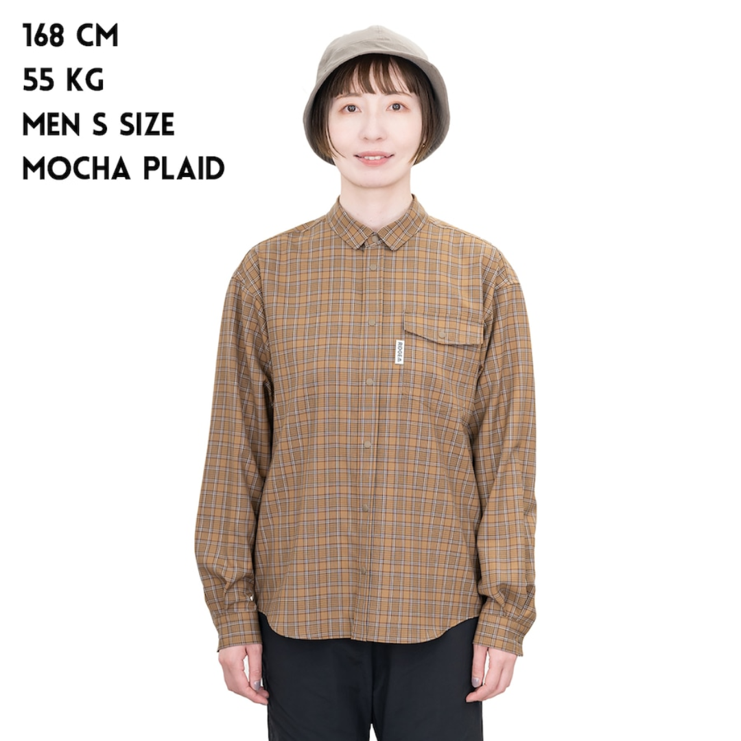 RIDGE / Merino Basic Long Sleeve Shirts Mocha Plaid Women's