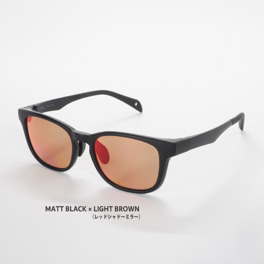 Niho NH-101 COL.1 / ウェリントン型 偏光サングラス(マットブラックフレームxレッドシャドウミラーレンズ)