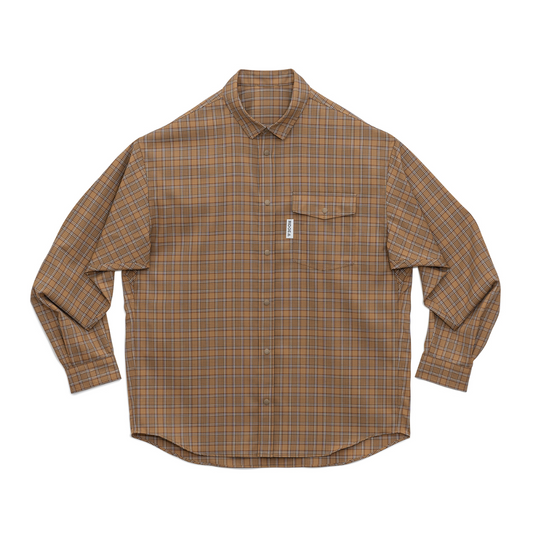 RIDGE Merino Basic Long Sleeve Shirts Mocha Plaid Men's