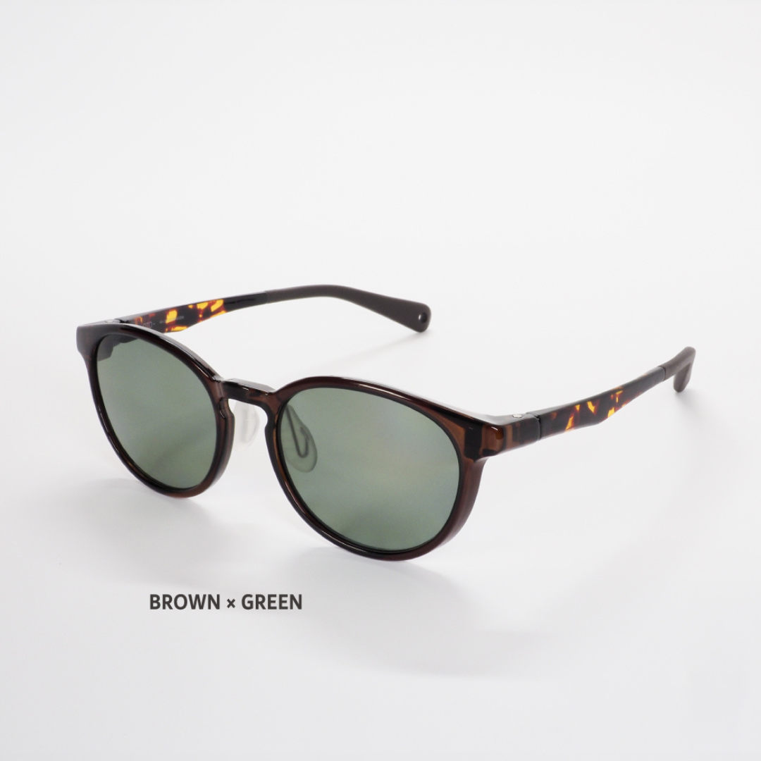 Niho NH-103 COL.4 / ボストン型 偏光サングラス(ブラウンべっ甲xグリーンレンズ)
