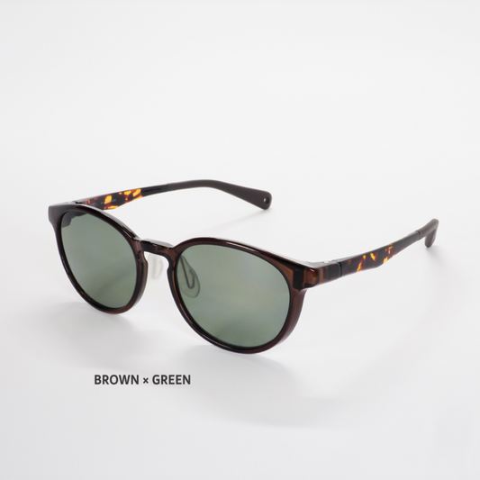 Niho NH-103 COL.4 / ボストン型 偏光サングラス(ブラウンべっ甲xグリーンレンズ)