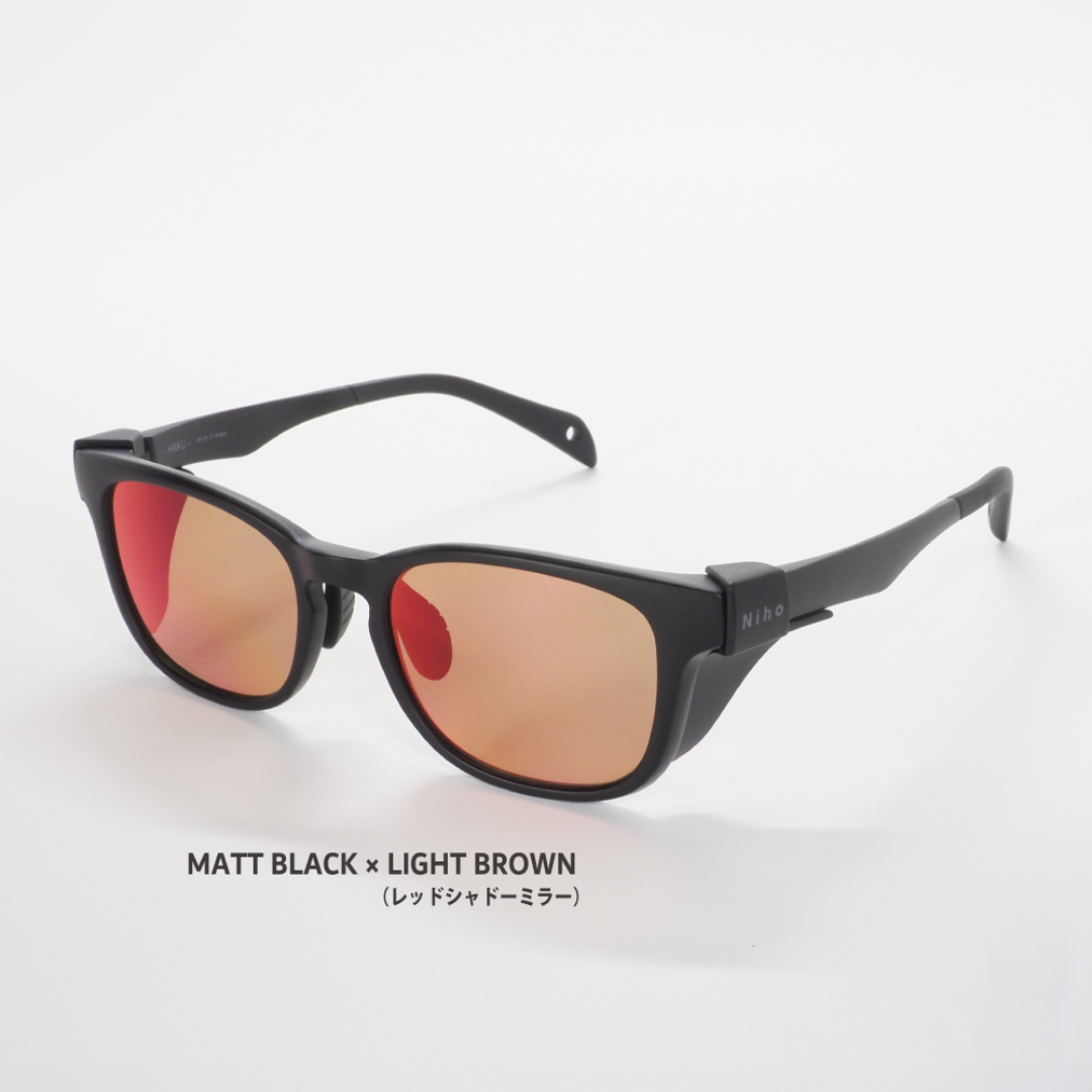 Niho NH-101 COL.1 / ウェリントン型 偏光サングラス(マットブラックフレームxレッドシャドウミラーレンズ)
