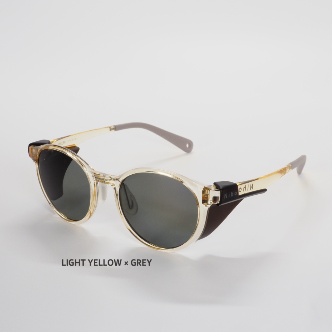 Niho NH-102 COL.2 / ラウンド型 偏光サングラス(ライトイエローフレームxグレーレンズ)