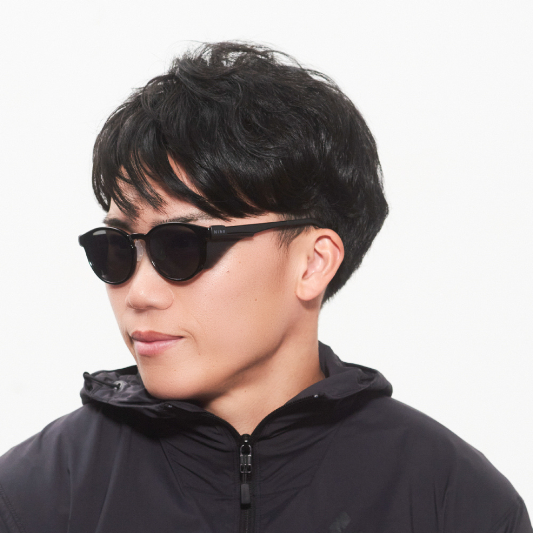 Niho NH-103 COL.2 / ボストン型 偏光サングラス(ブラックxグレーレンズ)