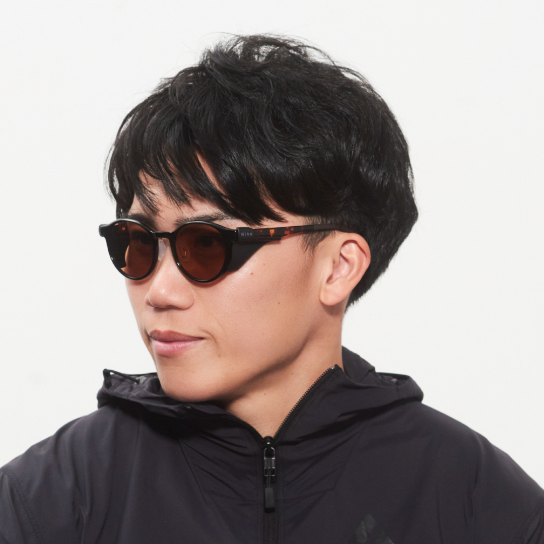 Niho NH-102 COL.1 / ラウンド型 偏光サングラス(黒べっ甲フレームxライトブラウンレンズ)