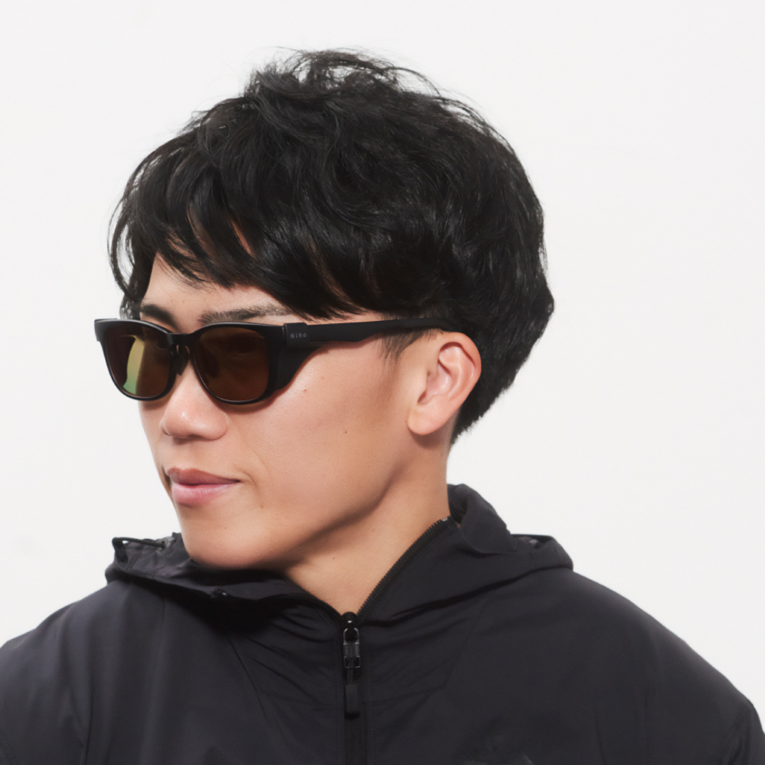 Niho NH-101 COL.1 / ウェリントン型 偏光サングラス(マットブラックフレームxレッドシャドウミラーレンズ)