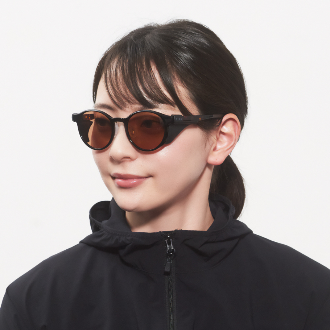 Niho NH-102 COL.1 / ラウンド型 偏光サングラス(黒べっ甲フレームxライトブラウンレンズ)