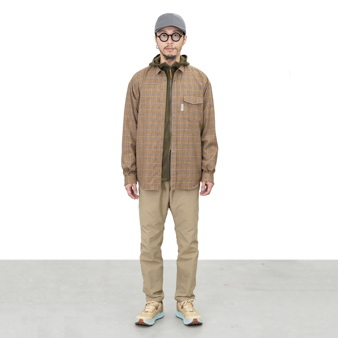 RIDGE Merino Basic Long Sleeve Shirts Mocha Plaid Men's