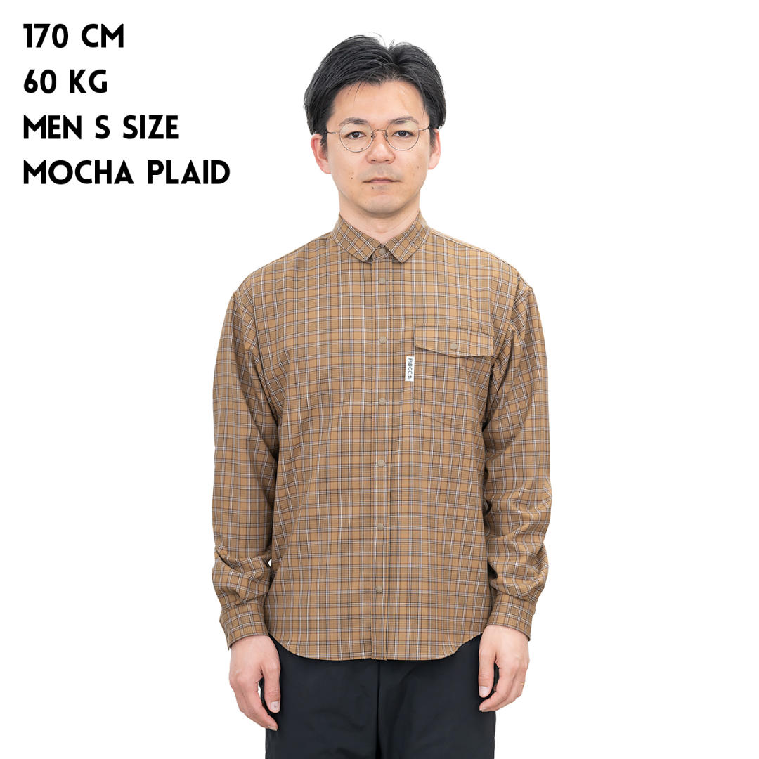 RIDGE Merino Basic Long Sleeve Shirts Mocha Plaid Men's