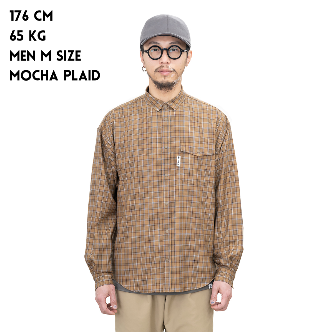 RIDGE Merino Basic Long Sleeve Shirts Mocha Plaid Men's