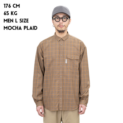 RIDGE Merino Basic Long Sleeve Shirts Mocha Plaid Men's