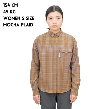 RIDGE / Merino Basic Long Sleeve Shirts Mocha Plaid Women's