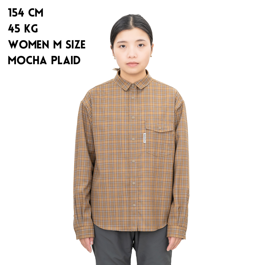 RIDGE / Merino Basic Long Sleeve Shirts Mocha Plaid Women's