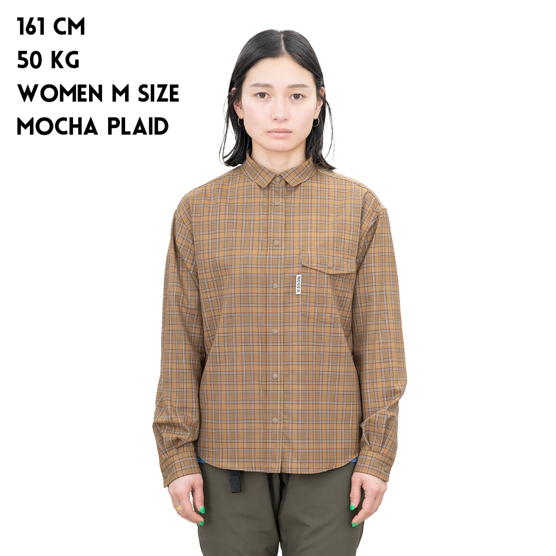 RIDGE / Merino Basic Long Sleeve Shirts Mocha Plaid Women's