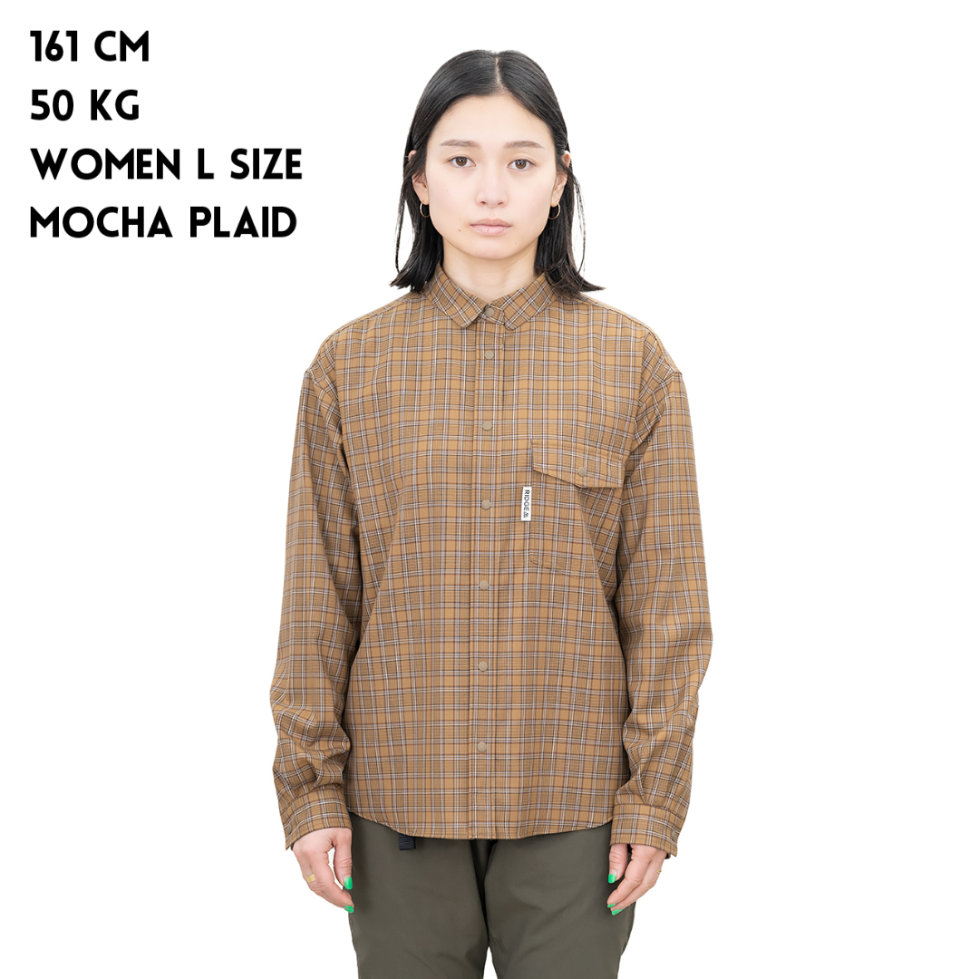 RIDGE / Merino Basic Long Sleeve Shirts Mocha Plaid Women's