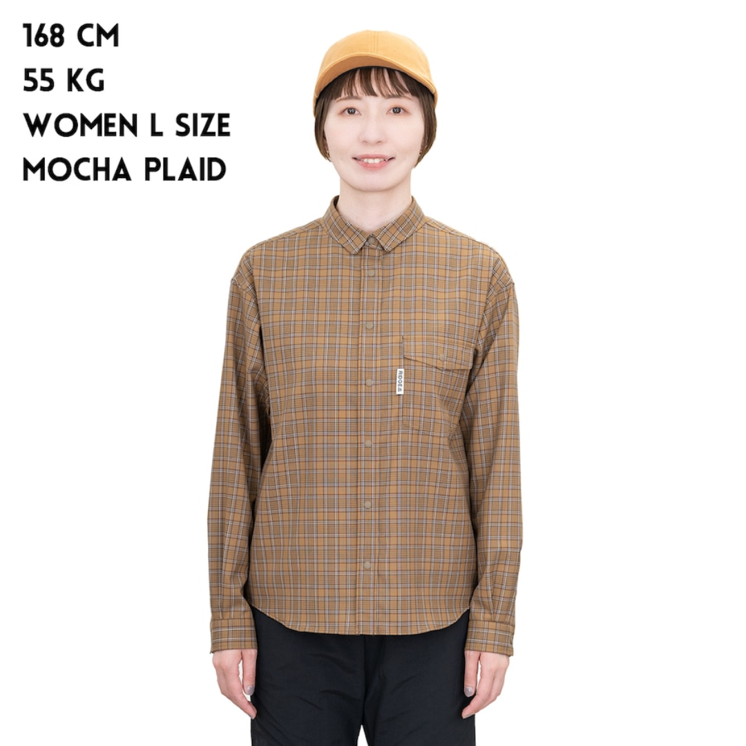 RIDGE / Merino Basic Long Sleeve Shirts Mocha Plaid Women's