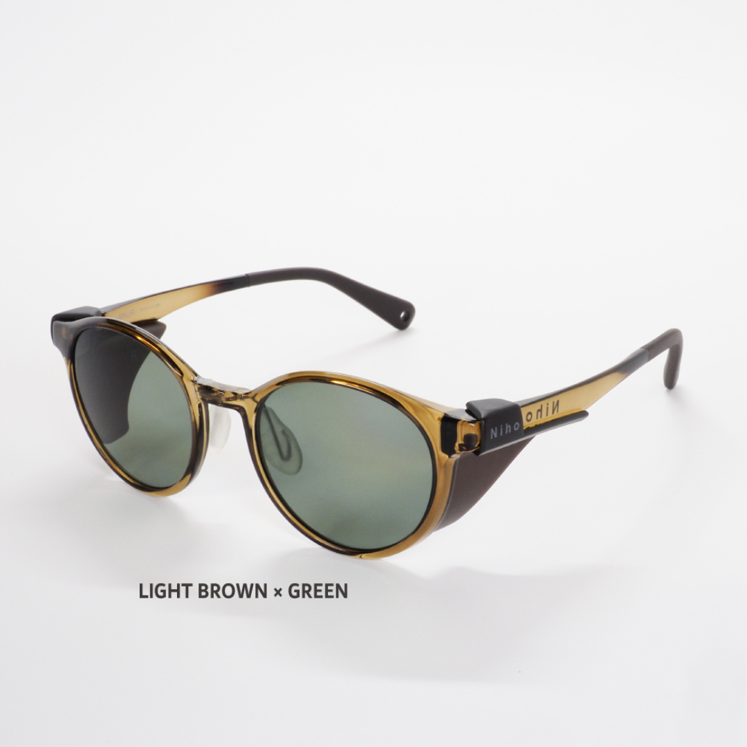 Niho NH-102 COL.4 / Round Polarized Sunglasses (Light Brown Frame with Green Lenses)