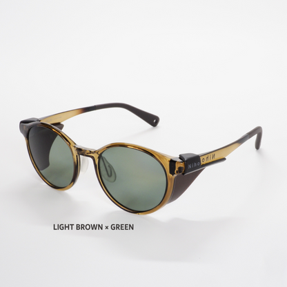 Niho NH-102 COL.4 / ラウンド型 偏光サングラス（ライトブラウンフレームxグリーンレンズ）