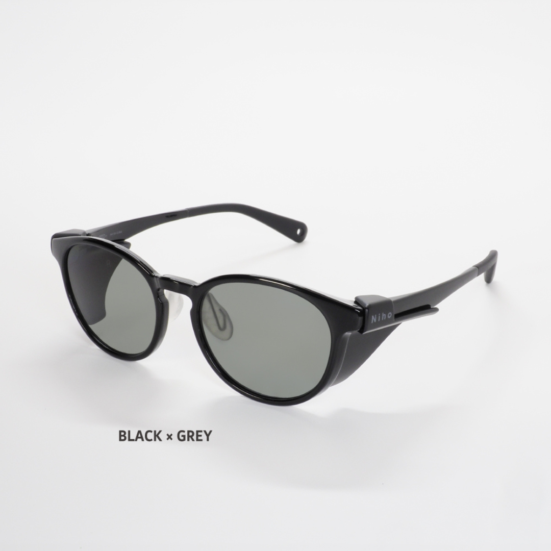 Niho NH-103 COL.2 / ボストン型 偏光サングラス（ブラックxグレーレンズ）