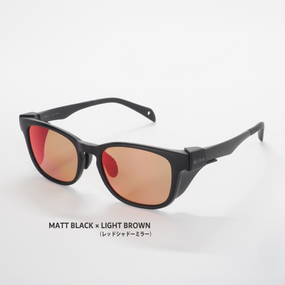 Niho NH-101 COL.1 / ウェリントン型 偏光サングラス（マットブラックフレームxレッドシャドウミラーレンズ）