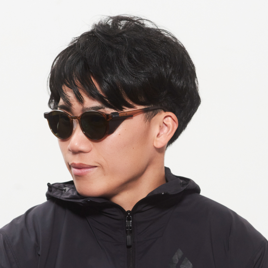 Niho NH-102 COL.4 / Round Polarized Sunglasses (Light Brown Frame with Green Lenses)