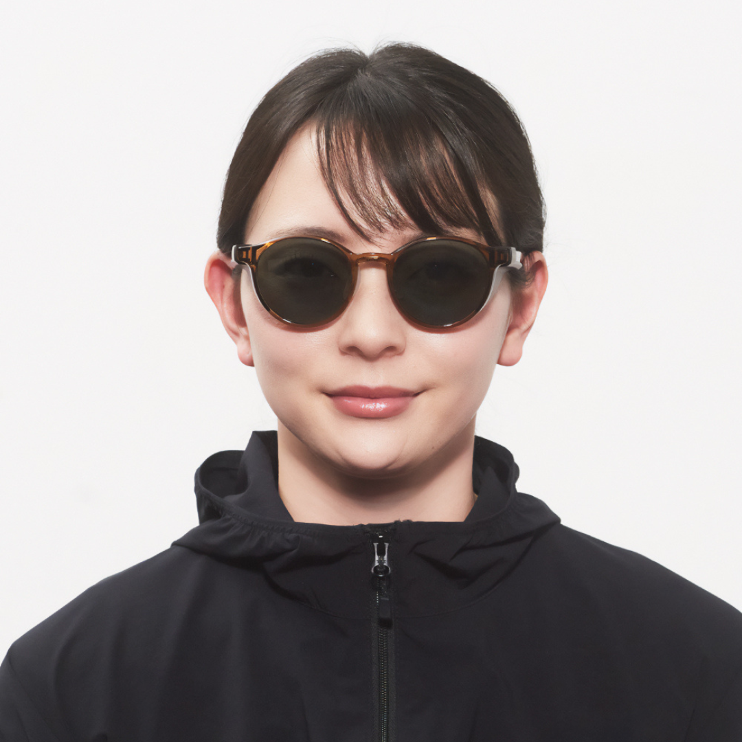 Niho NH-102 COL.4 / Round Polarized Sunglasses (Light Brown Frame with Green Lenses)