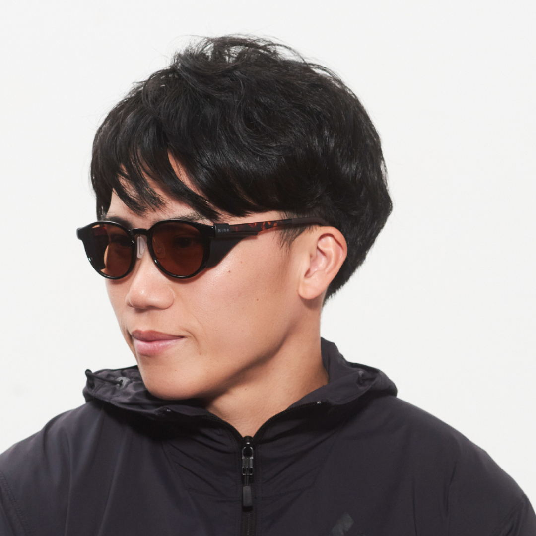 Niho NH-103 COL.1 / ボストン型 偏光サングラス（黒べっ甲フレームxライトブラウンレンズ）