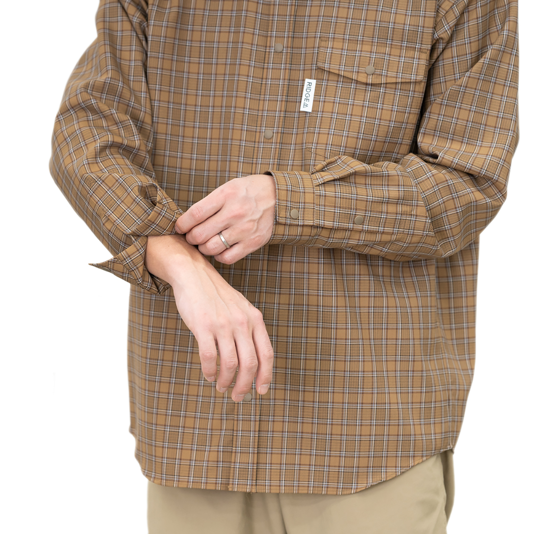 RIDGE Merino Basic Long Sleeve Shirts Mocha Plaid Men's