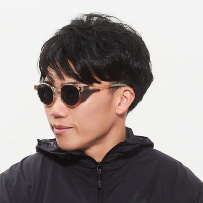 Niho NH-102 COL.2 / ラウンド型 偏光サングラス（ライトイエローフレームxグレーレンズ）