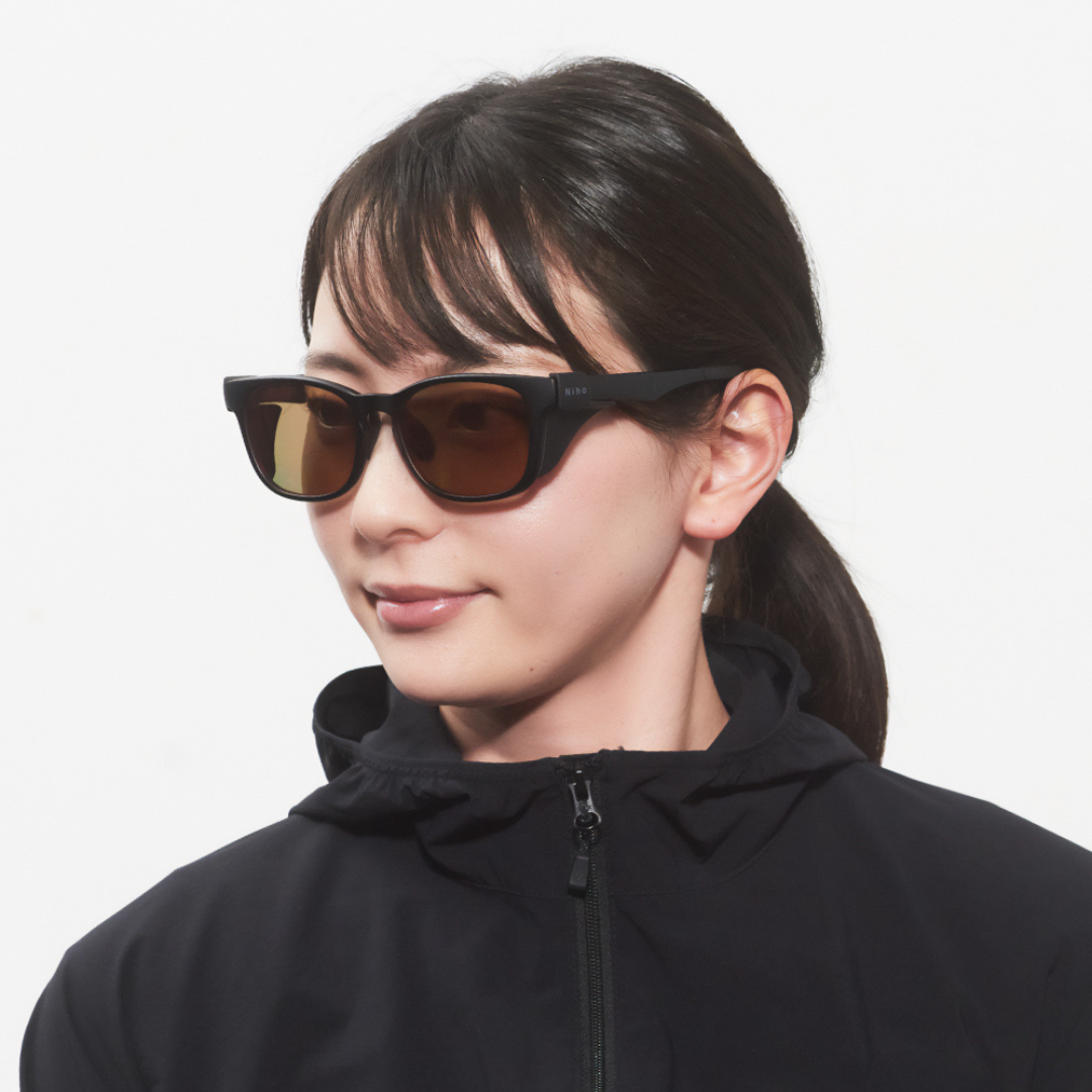 Niho NH-101 COL.1 / ウェリントン型 偏光サングラス（マットブラックフレームxレッドシャドウミラーレンズ）